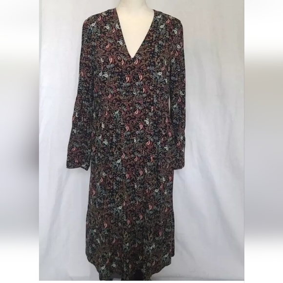 J. Jill Dresses J Jill Burgundy Blue Paisley Vneck Shirt Dress